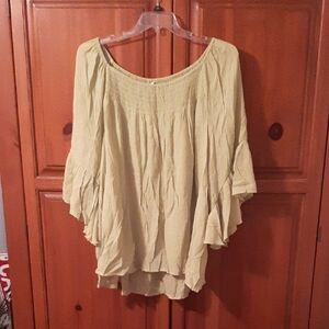 Cato Sage Green Flowing Peasant Blouse with Ruffled Sleeves